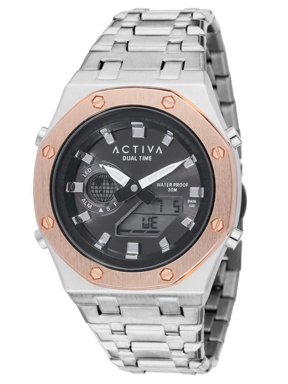 0127: Activa X Invicta Digital Unisex Watch 45.5mm Silver Rose Gold (ACWM303-004